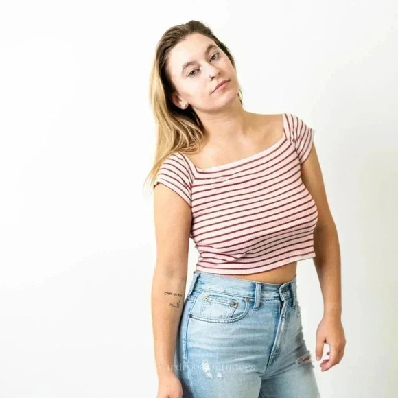 H&M Striped Crop Top Halter Tee Shirt - Picture 3 of 7